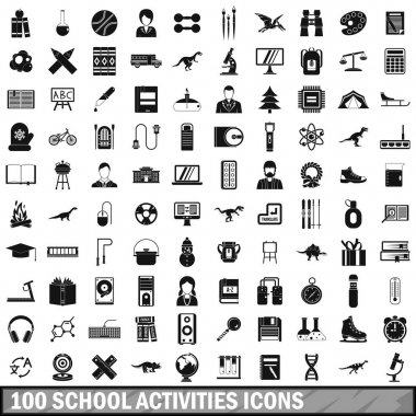 100 okul faaliyetleri Icons set, basit tarzı