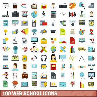 100 web okul simgeler kümesi, stil düz