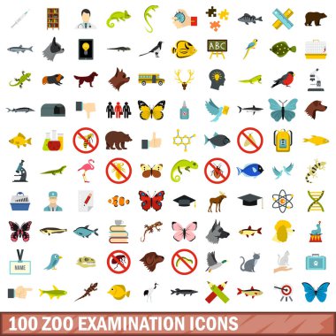 100 Hayvanat Bahçesi muayene simgeler kümesi, tarzı düz