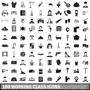 100 işçi sınıfı Icons set, basit tarzı