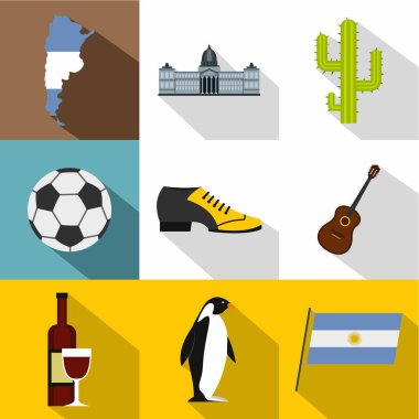 Arjantin seyahat etmek simge seti, düz stil