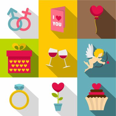 Aziz Valentine simge seti, düz stil