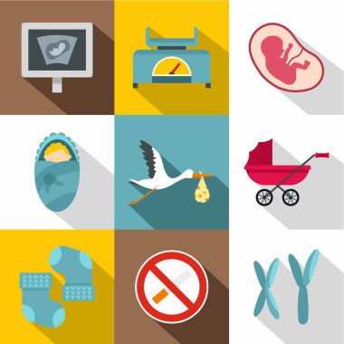 Yeni doğan Bakımı simge seti, düz stil