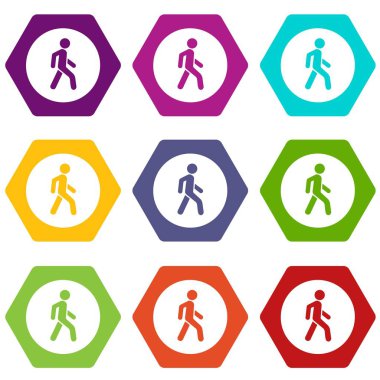 Renk altı yüzlü yayalar giden tek yol işareti simgesi ayarla