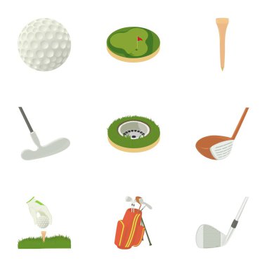 Golf ekipman Icons set, karikatür tarzı