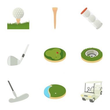 Golf Aksesuar Icons set, karikatür tarzı