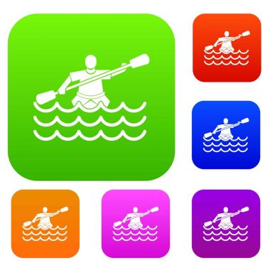 Bir Kano içinde erkek atlet koleksiyonu ayarla