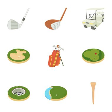 Golf şeyler Icons set, karikatür tarzı