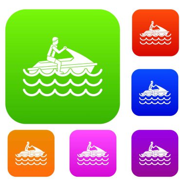 Adam jet ski üzerinde küme koleksiyon rides