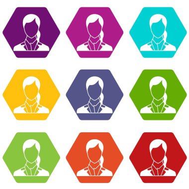 Renk altı yüzlü kadın Icon set