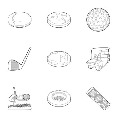 Golf Aksesuar Icons set, anahat stili