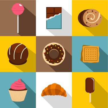 Tatlılar simge seti, düz stil