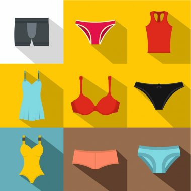 Çamaşır grupları simge seti, düz stil