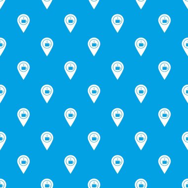 Harita PIN konumu ile çay ya da kahve fincanı deseni kesintisiz mavi işareti