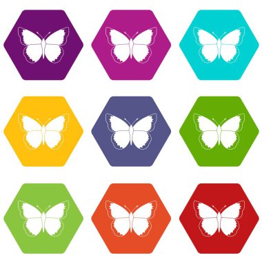 Renk altı yüzlü kelebek Icon set