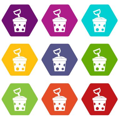 Kova oyuncak ve simge kümesi renk altı yüzlü kürek