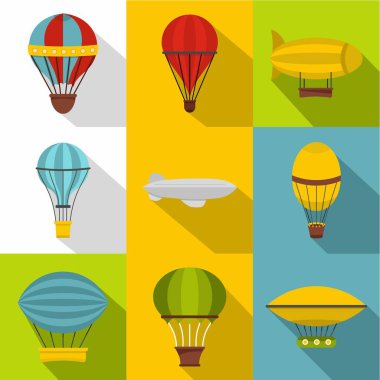 Sıcak hava balon simge seti, düz stil