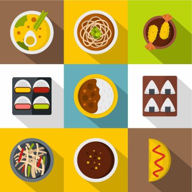 Sushi bar simge seti, düz stil