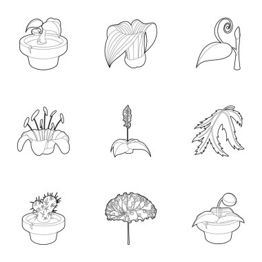 Bahar bitkiler Icons set, anahat stili