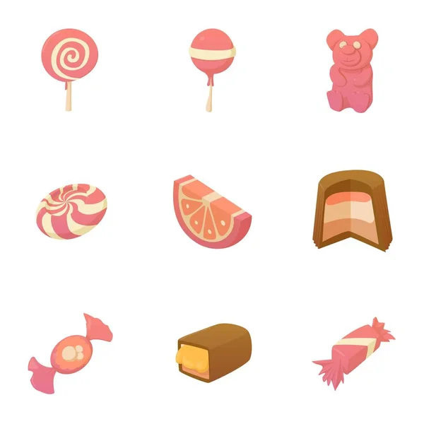 Conjunto de ícones de doces de criança, estilo cartoon —  Vetores de Stock