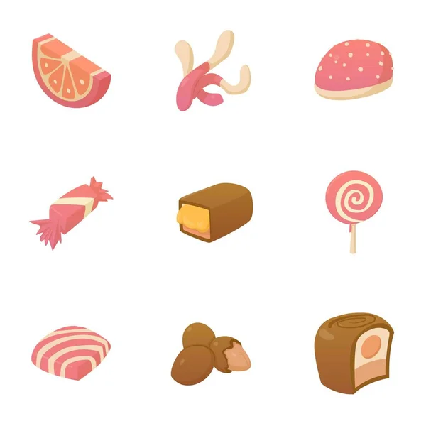 Savoureux ensemble d'icônes de bonbons, style dessin animé — Image vectorielle