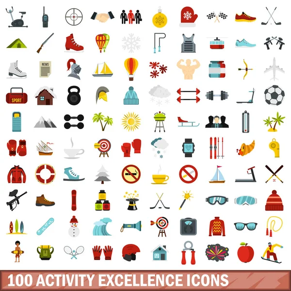 Conjunto de 100 iconos de excelencia de actividad, estilo plano — Vector de stock