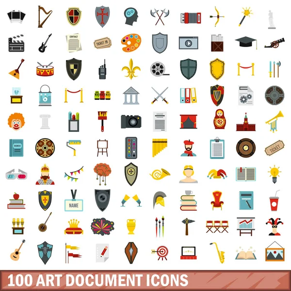 100 conjunto de ícones de documentos de arte, estilo plano —  Vetores de Stock