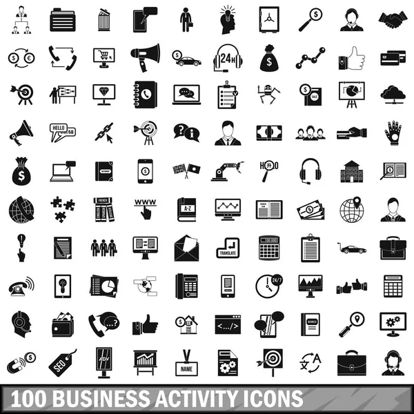 100 业务活动图标集，简单的样式 — 图库矢量图片