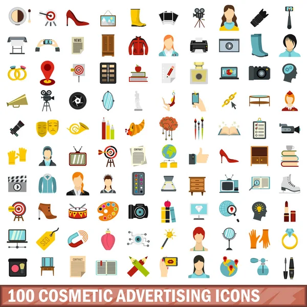 100 kozmetik reklam simgeler kümesi, stil düz