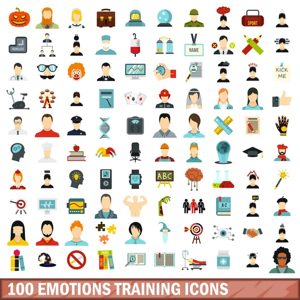 100 duygular Icons set, düz stil eğitim