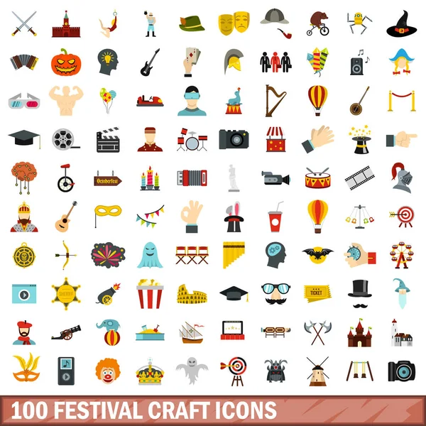 Conjunto de ícones de artesanato 100 festival, estilo plano —  Vetores de Stock