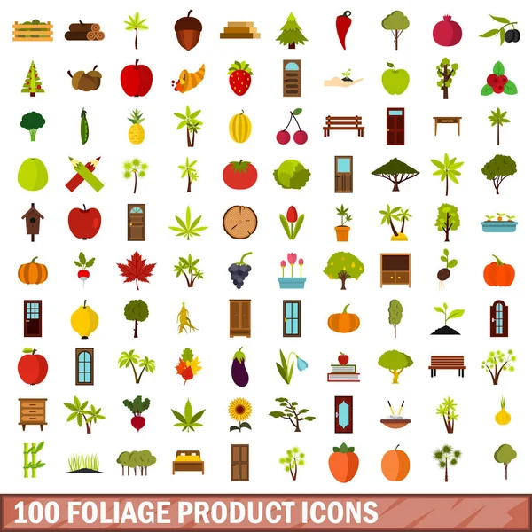 100 conjunto de iconos de producto de follaje, estilo plano — Archivo Imágenes Vectoriales