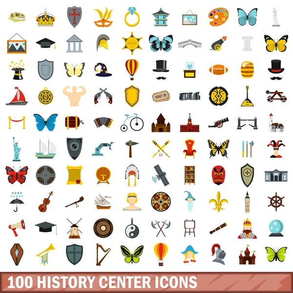 100 történelmi központ ikon készlet, lapos stílusú — Stock Vector