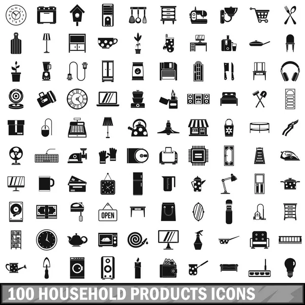 100 προϊόντα οικιακής χρήσης σετ εικονιδίων, απλό στυλ — Διανυσματικό Αρχείο