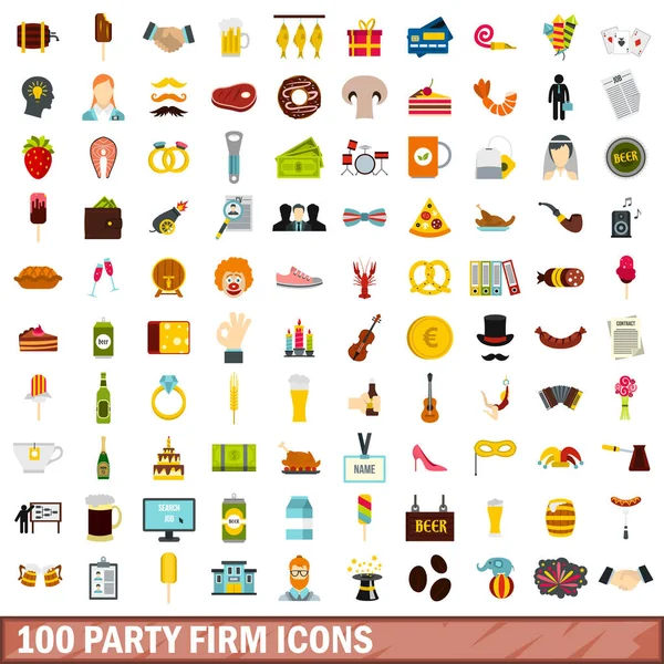 100 set di icone aziendali partito, in stile piatto — Vettoriale Stock