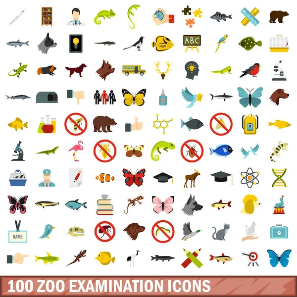 100 Hayvanat Bahçesi muayene simgeler kümesi, tarzı düz