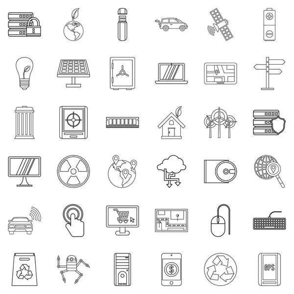 Technology icons set, outline style — Stock Vector