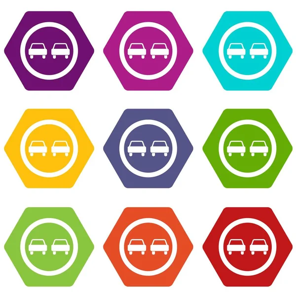 Renk altı yüzlü hiçbir yetişme yol trafik işaret Icon set — Stok Vektör