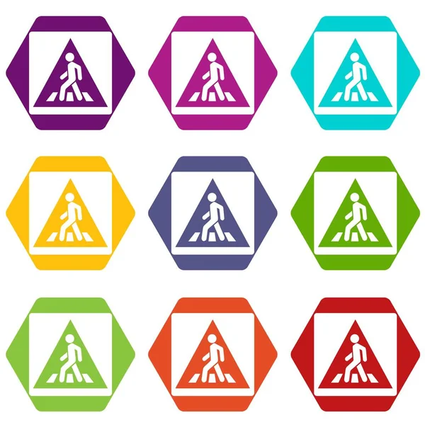 Renk altı yüzlü yaya yol işareti simgesi ayarla