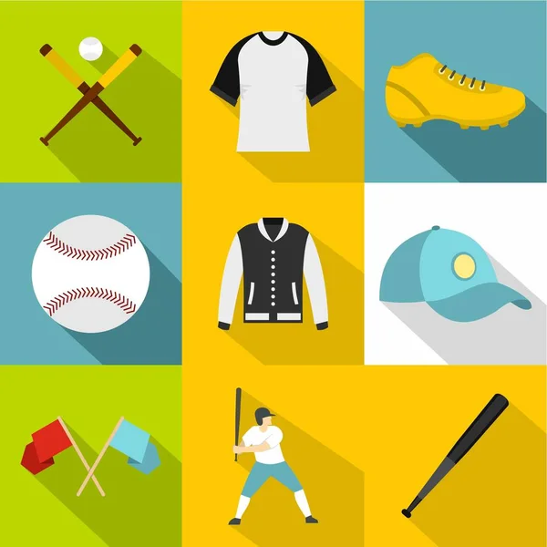 Conjunto de iconos del torneo de béisbol, estilo plano — Vector de stock