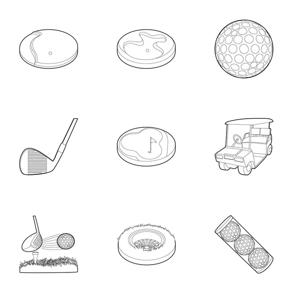 Conjunto de iconos de accesorios de golf, estilo de contorno — Archivo Imágenes Vectoriales