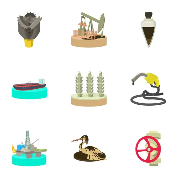 Conjunto de iconos de la industria petrolera, estilo de dibujos animados — Vector de stock