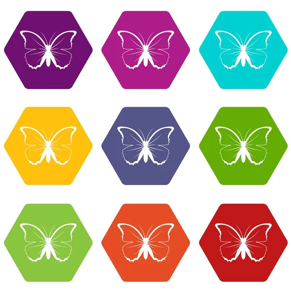 Ícone de borboleta conjunto cor hexaedro — Vetor de Stock