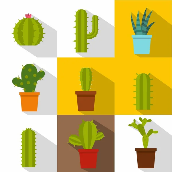 Conjunto de iconos de cactus, estilo plano — Vector de stock