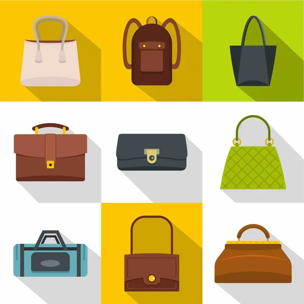 Zestaw ikon różnych bagage, płaski — Wektor stockowy