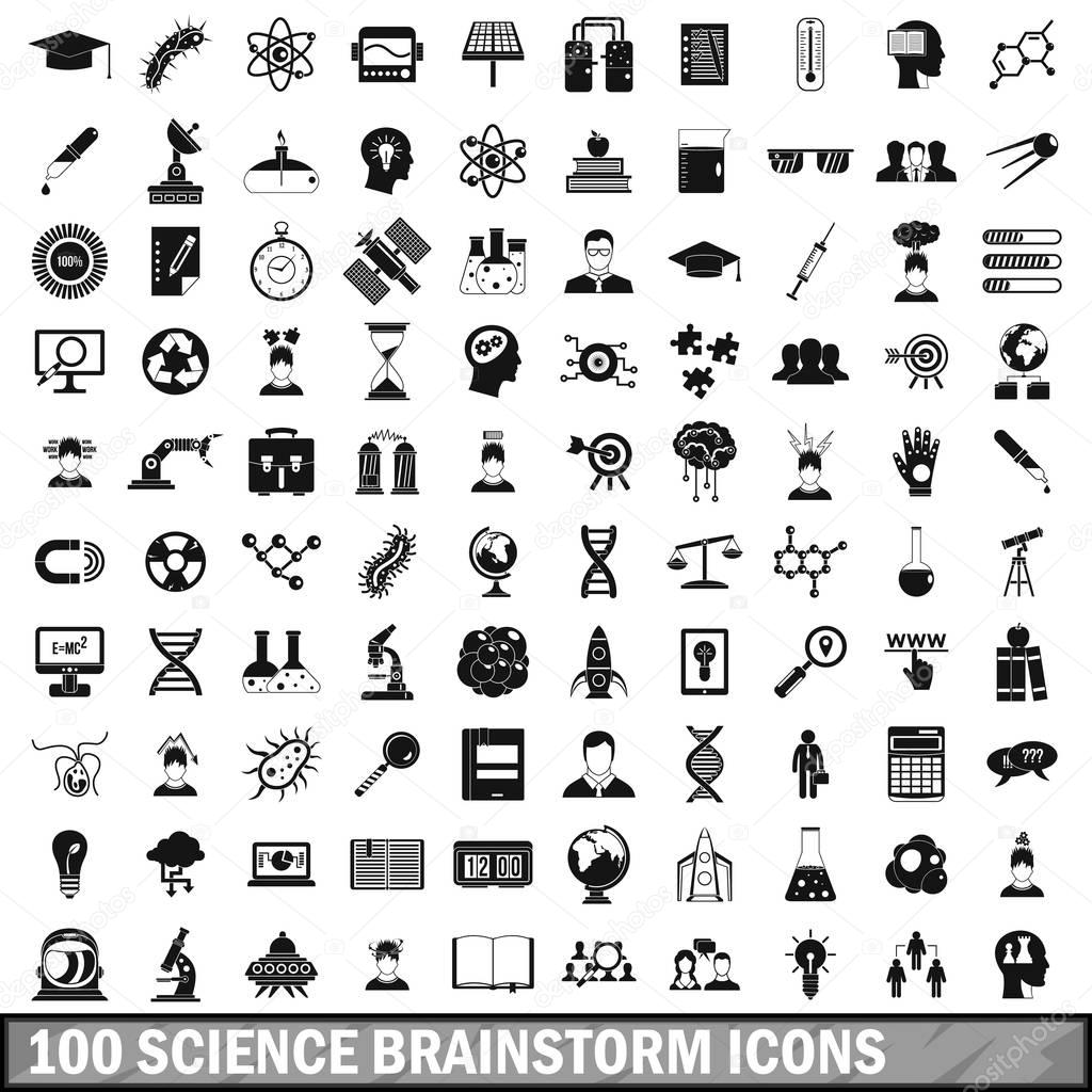 100 science brainstorm icons set, simple style