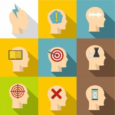 Kafa ile farklı şeyler simge seti, düz stil