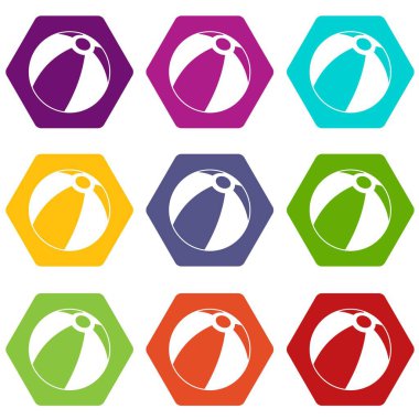 Renk altı yüzlü plaj topu Icon set