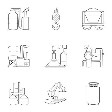Endüstri fabrika Icons set, anahat stili