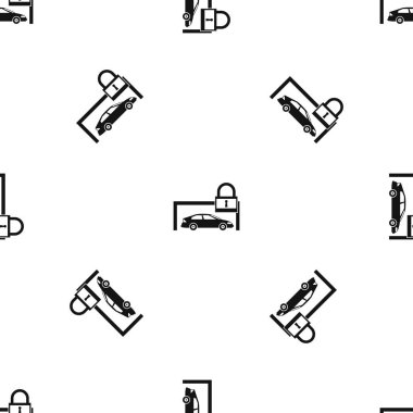 Araba ve asma kilit sorunsuz siyah desen